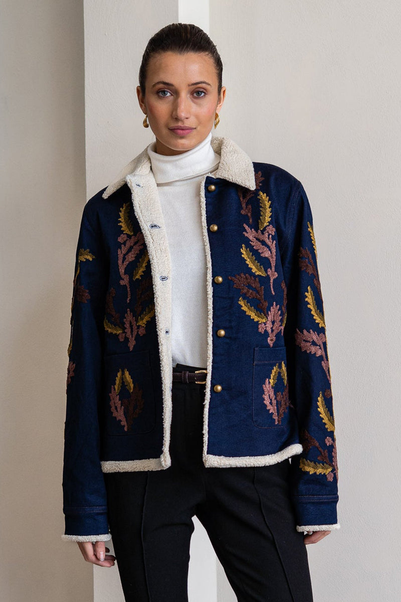 BRDR Raw embroidered denim jacket, dark indigo