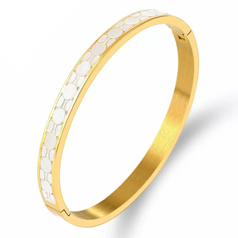 Misgraceful 18k Gold Plated Coral Mosaic Pattern Bangle Bracelet