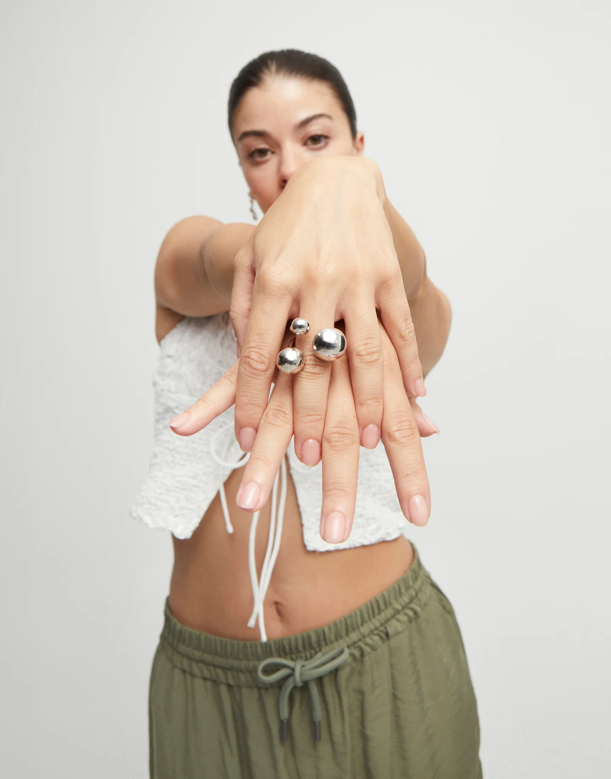 Uno de 50  ANI0843 Ring with three bubble-shaped beads - Silver size 18