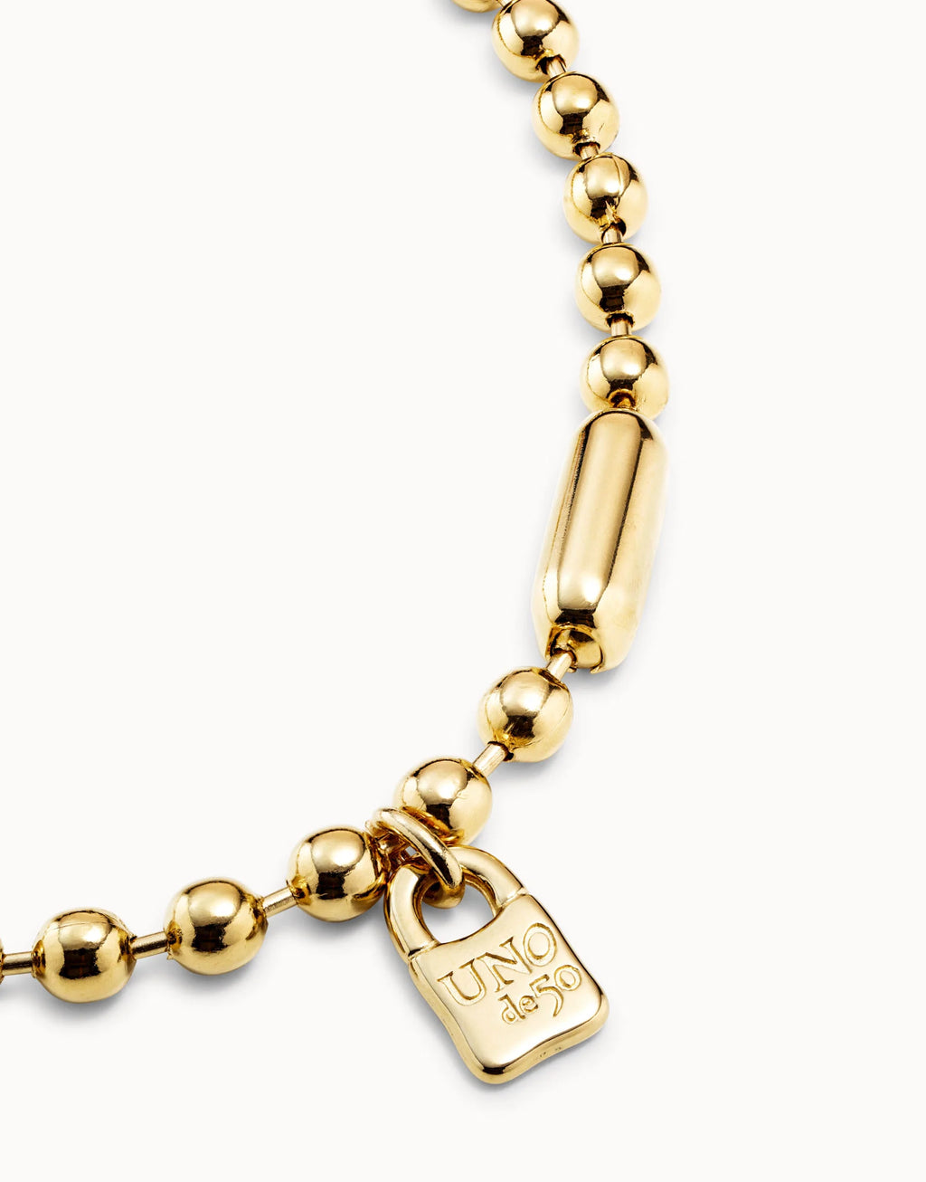 Uno de 50  COL1390 Bead necklace with padlock - Gold