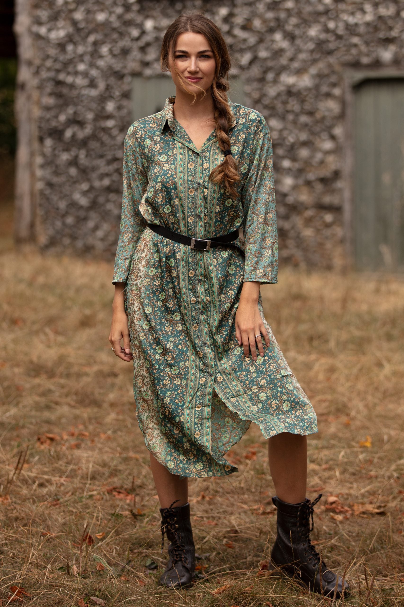 Gabrielle Parker Long Shirt Dress - Mosaic with Gold