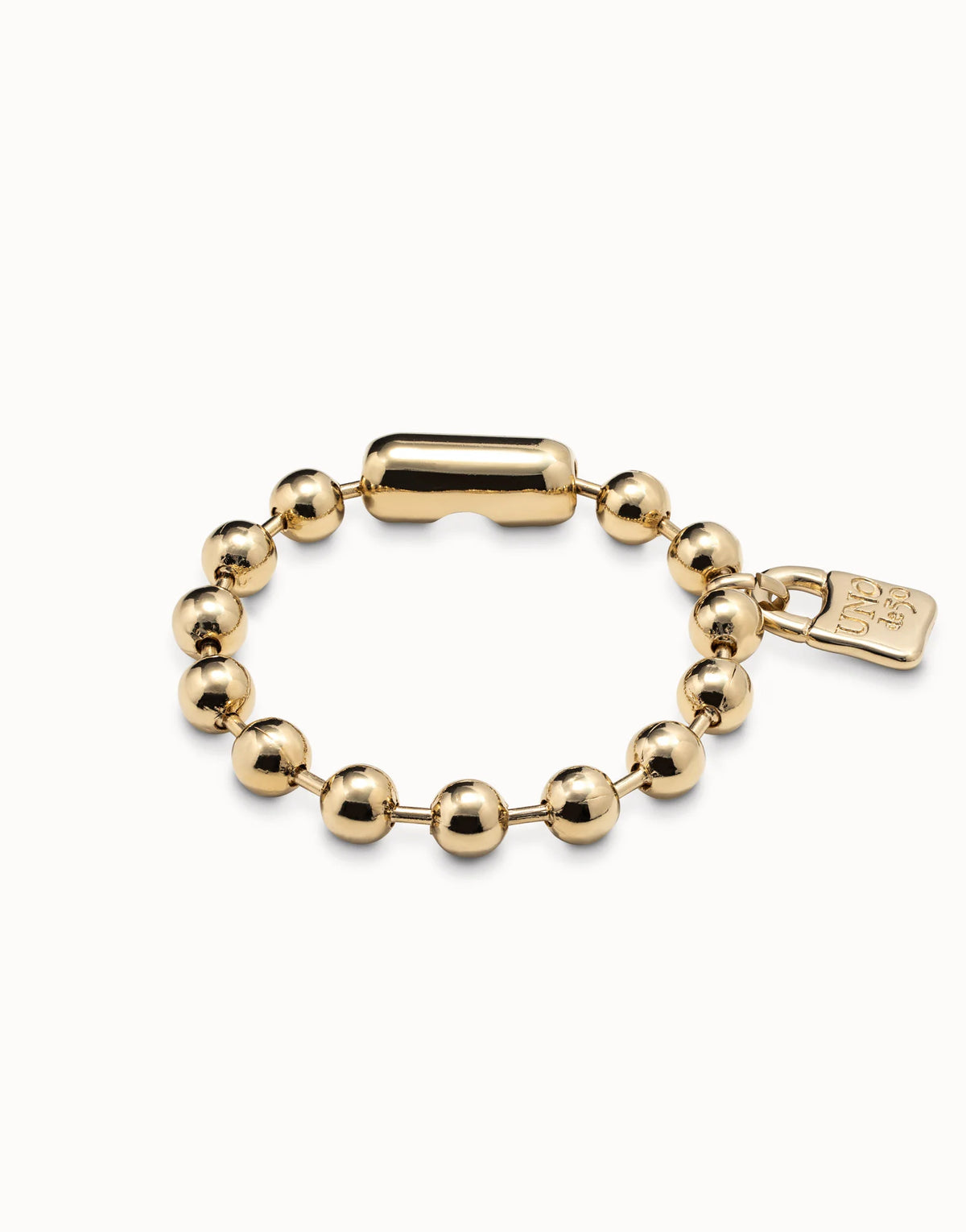 Uno de 50 PUL1215 Beaded bracelet with padlock Gold - Medium