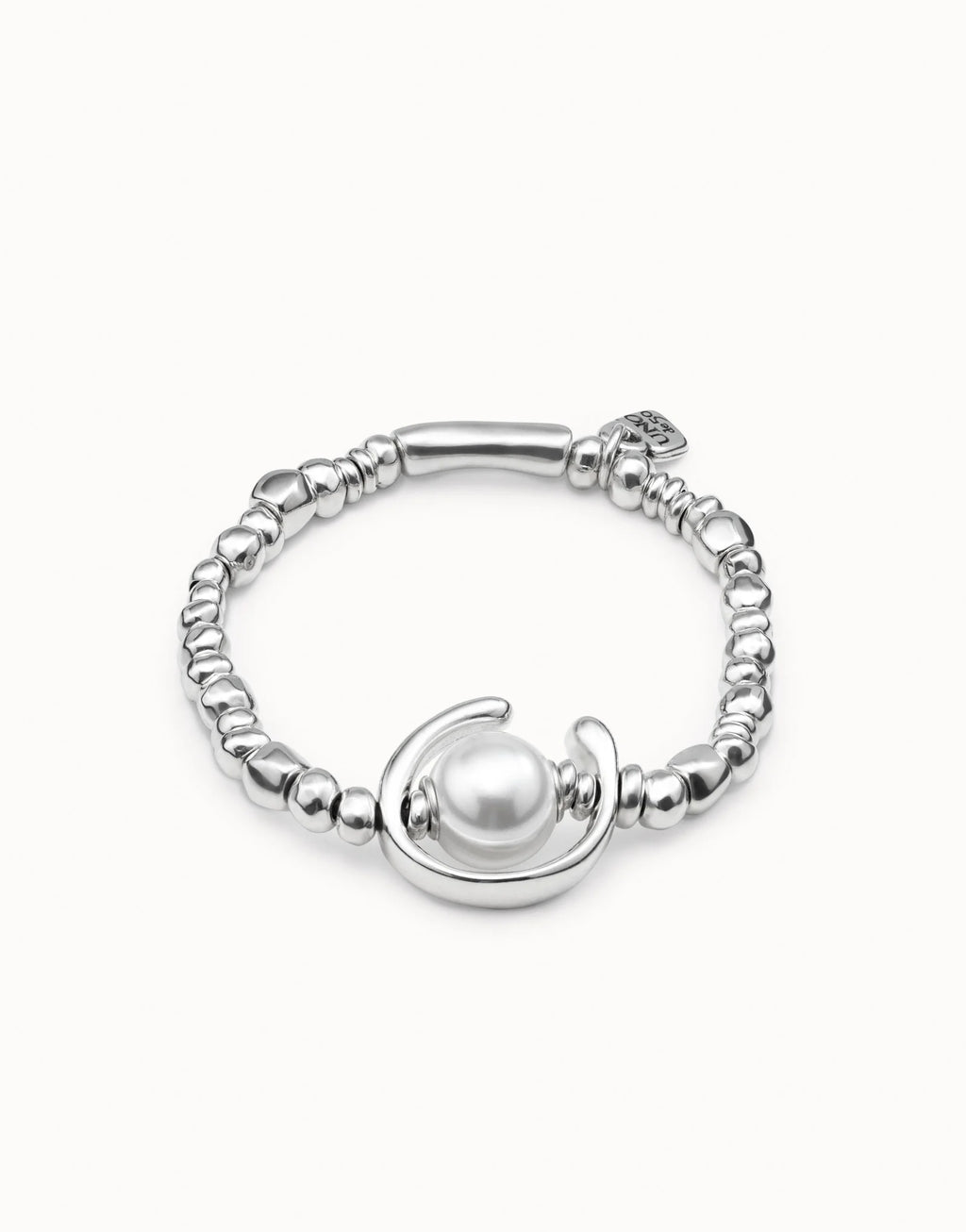 Uno de 50 PUL1358 Pearl Silver Bead Bracelet
