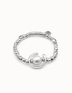 Uno de 50 PUL1358 Pearl Silver Bead Bracelet
