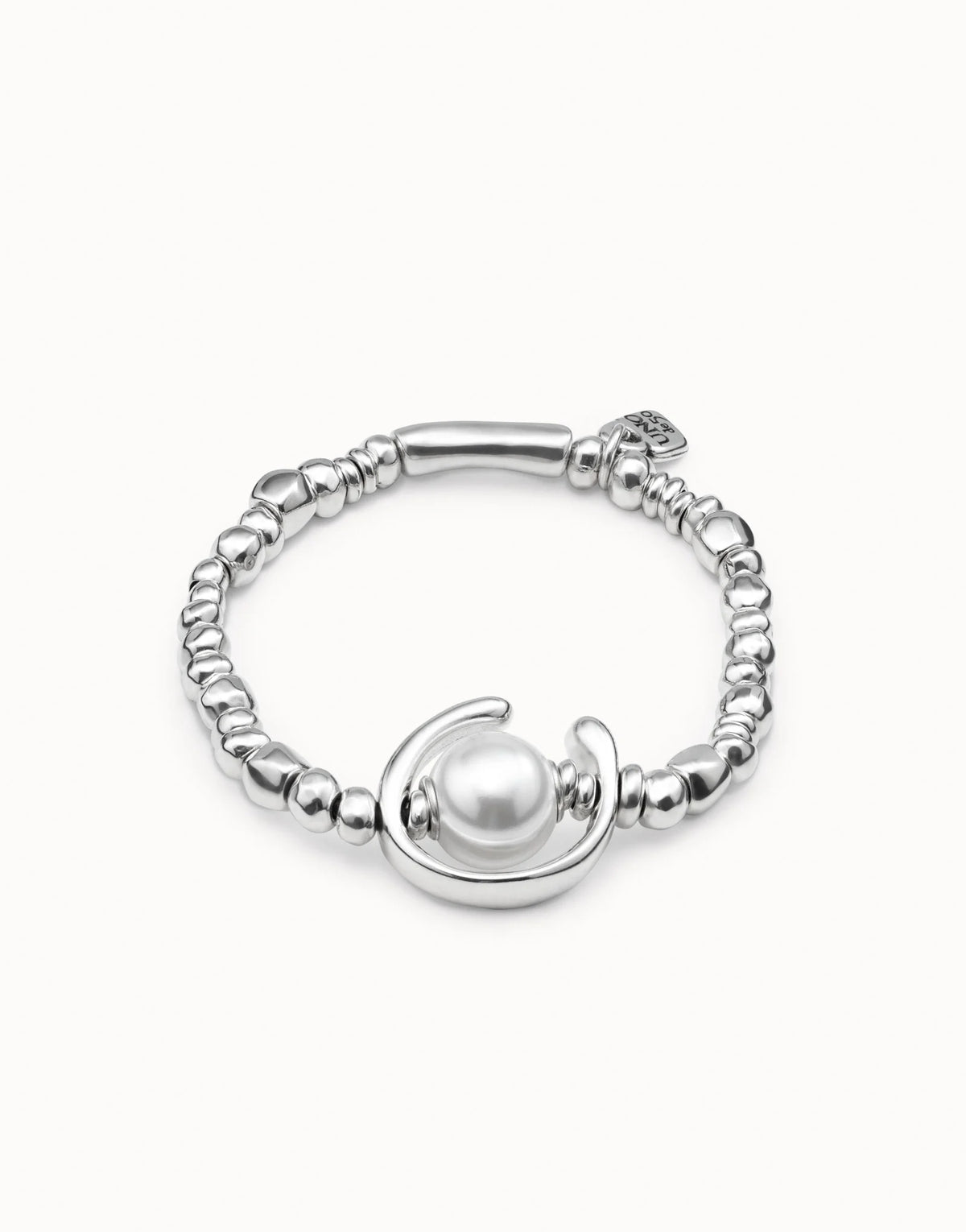 Uno de 50 PUL1358 Pearl Silver Bead Bracelet