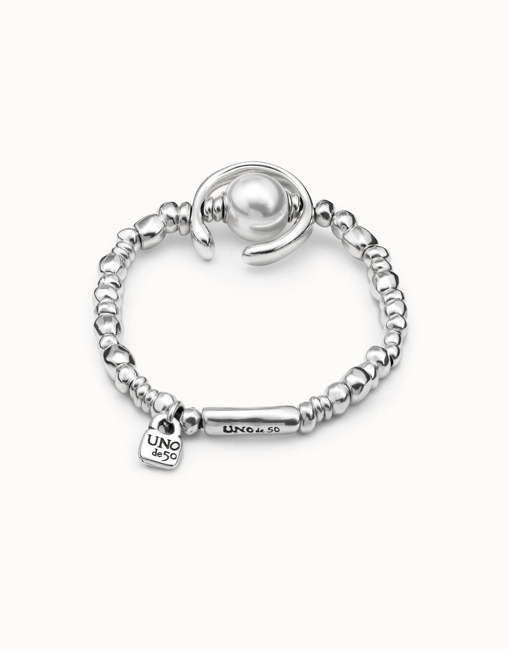 Uno de 50 PUL1358 Pearl Silver Bead Bracelet