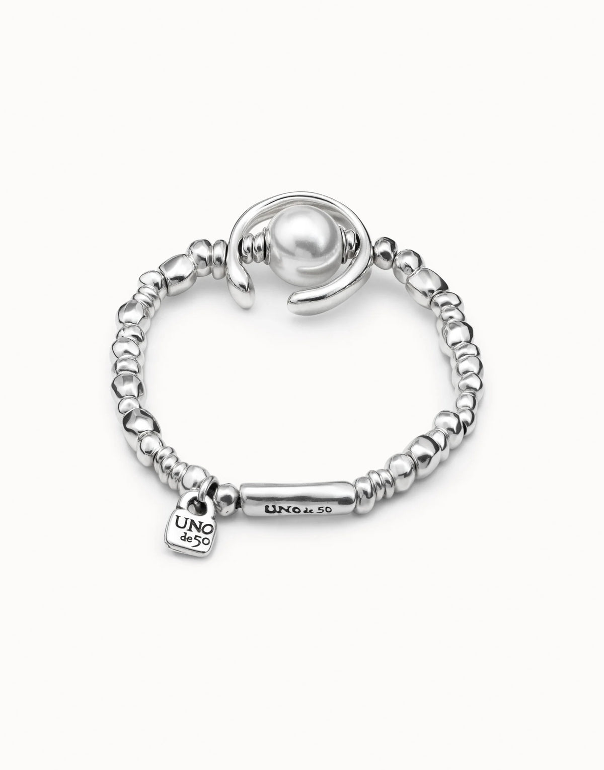 Uno de 50 PUL1358 Pearl Silver Bead Bracelet