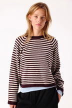 American Vintage Ekewood Rayures Aubergine et Rose Pale Purple Striped Jumper EKE18A, front