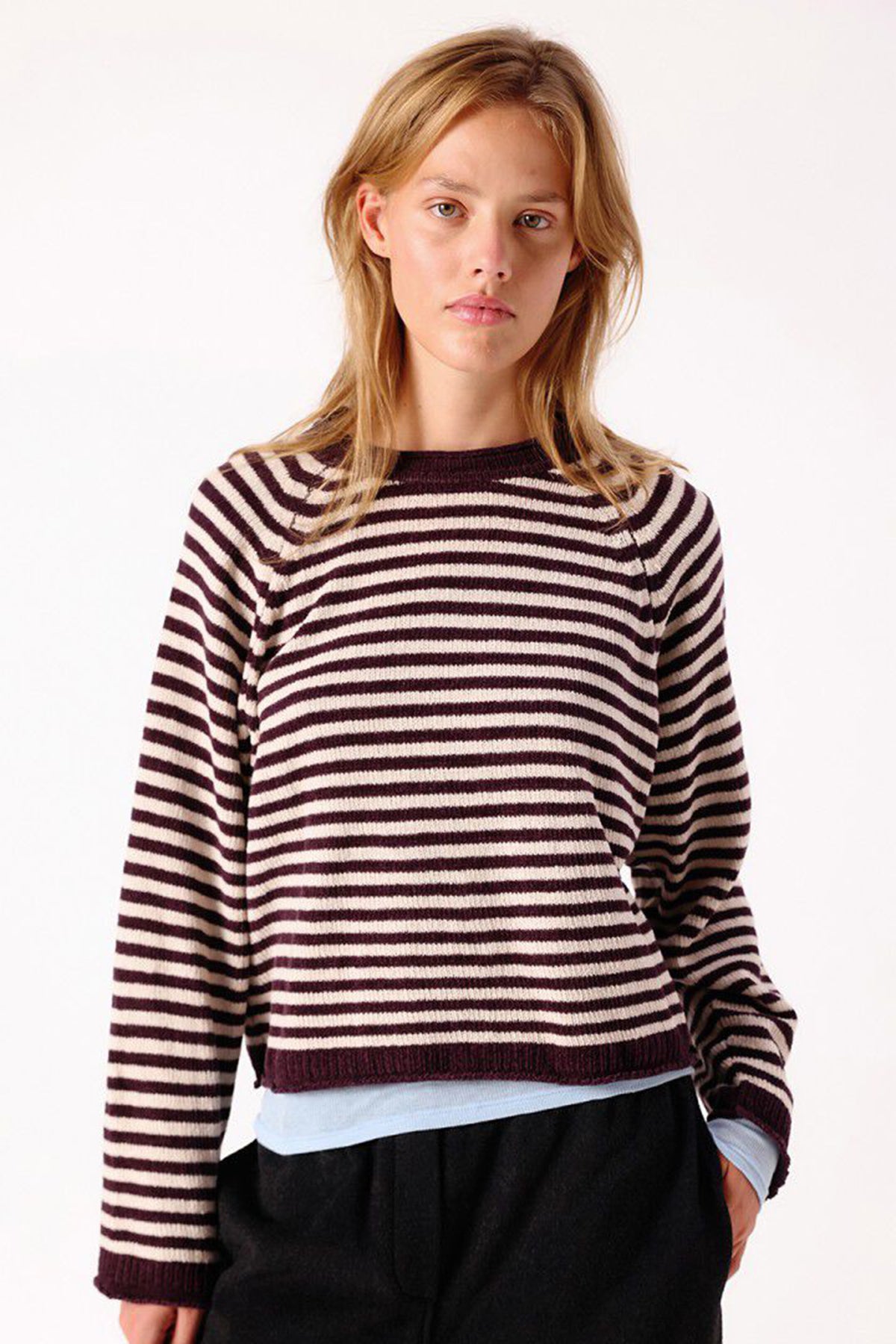 American Vintage Ekewood Rayures Aubergine et Rose Pale Purple Striped Jumper EKE18A, front