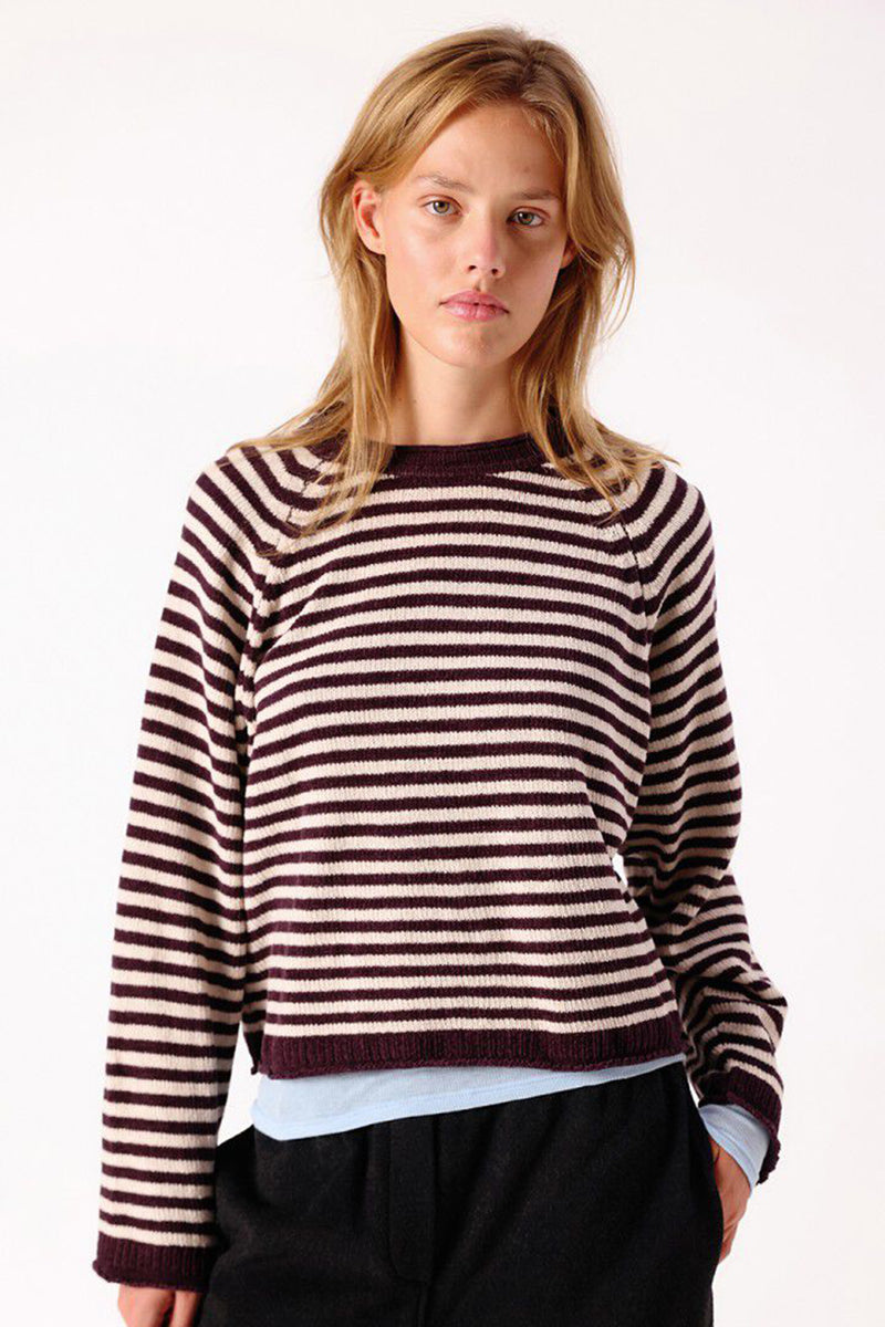 American Vintage Ekewood Rayures Aubergine et Rose Pale Purple Striped Jumper EKE18A, front