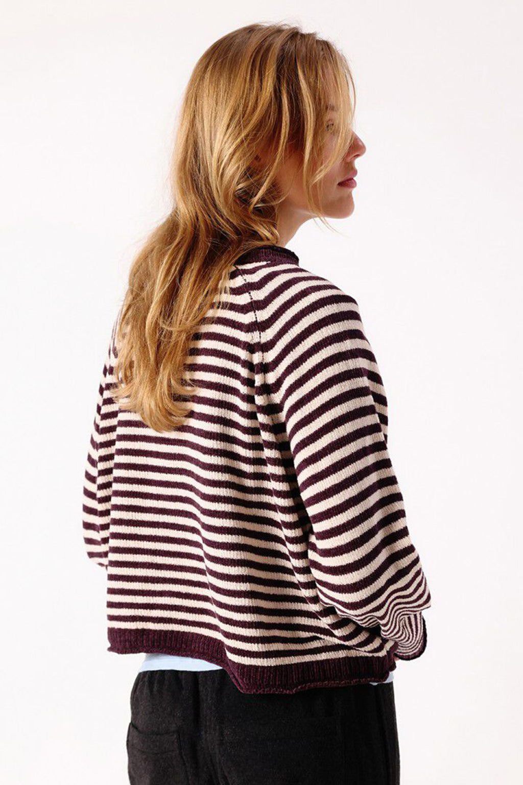 American Vintage Ekewood Rayures Aubergine et Rose Pale Purple Striped Jumper EKE18A, back