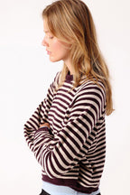 American Vintage Ekewood Rayures Aubergine et Rose Pale Purple Striped Jumper EKE18A, side view