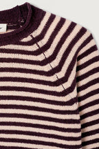 American Vintage Ekewood Rayures Aubergine et Rose Pale Purple Striped Jumper EKE18A, neckline and stripe detail