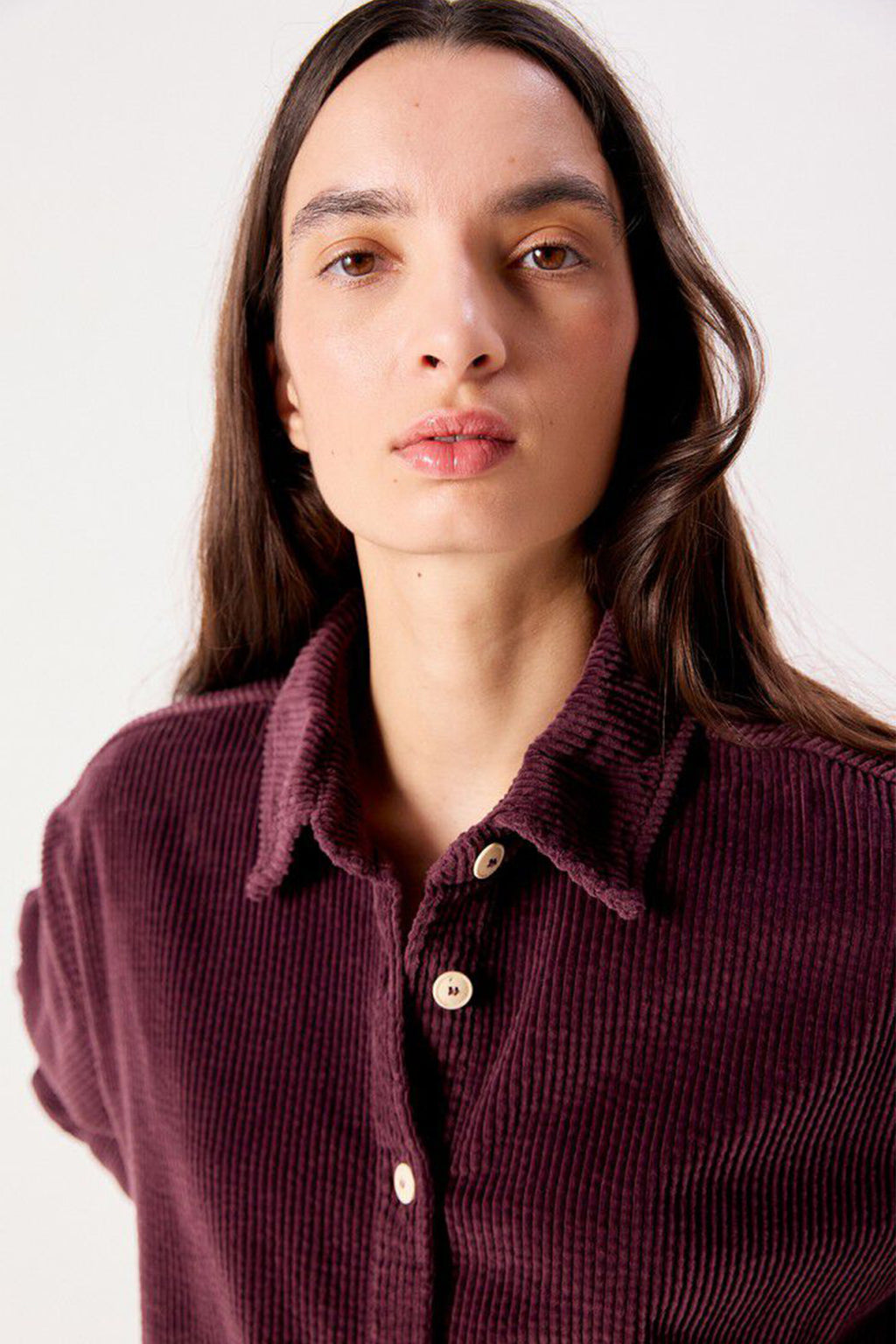 American Vintage Padow Auburn Vintage Purple Shirt PADO06A, collar detail