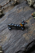 Annie Sherburne Dachshund Brooch Blue, front view