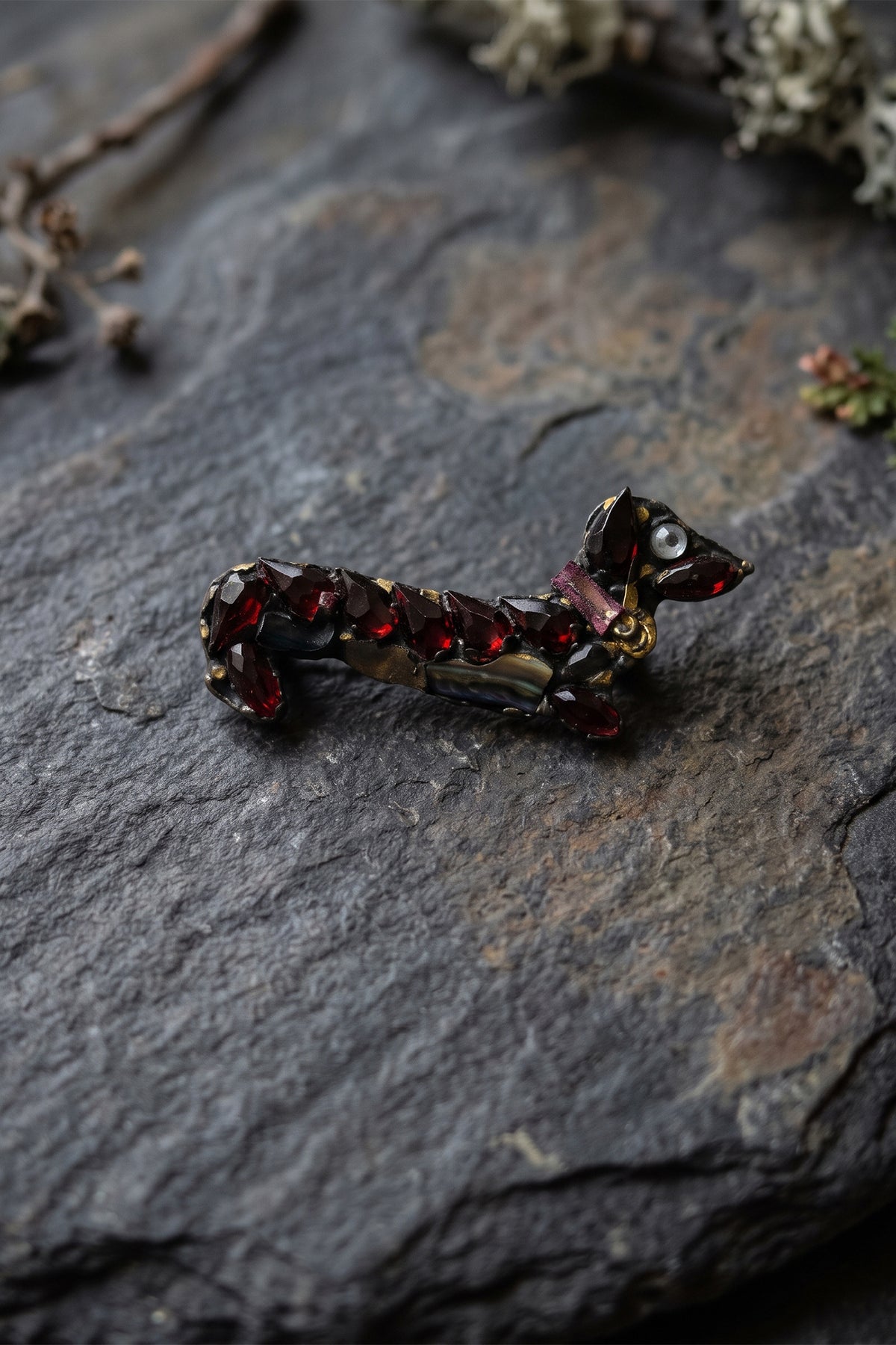 Annie Sherburne Dachshund Brooch Red, front view