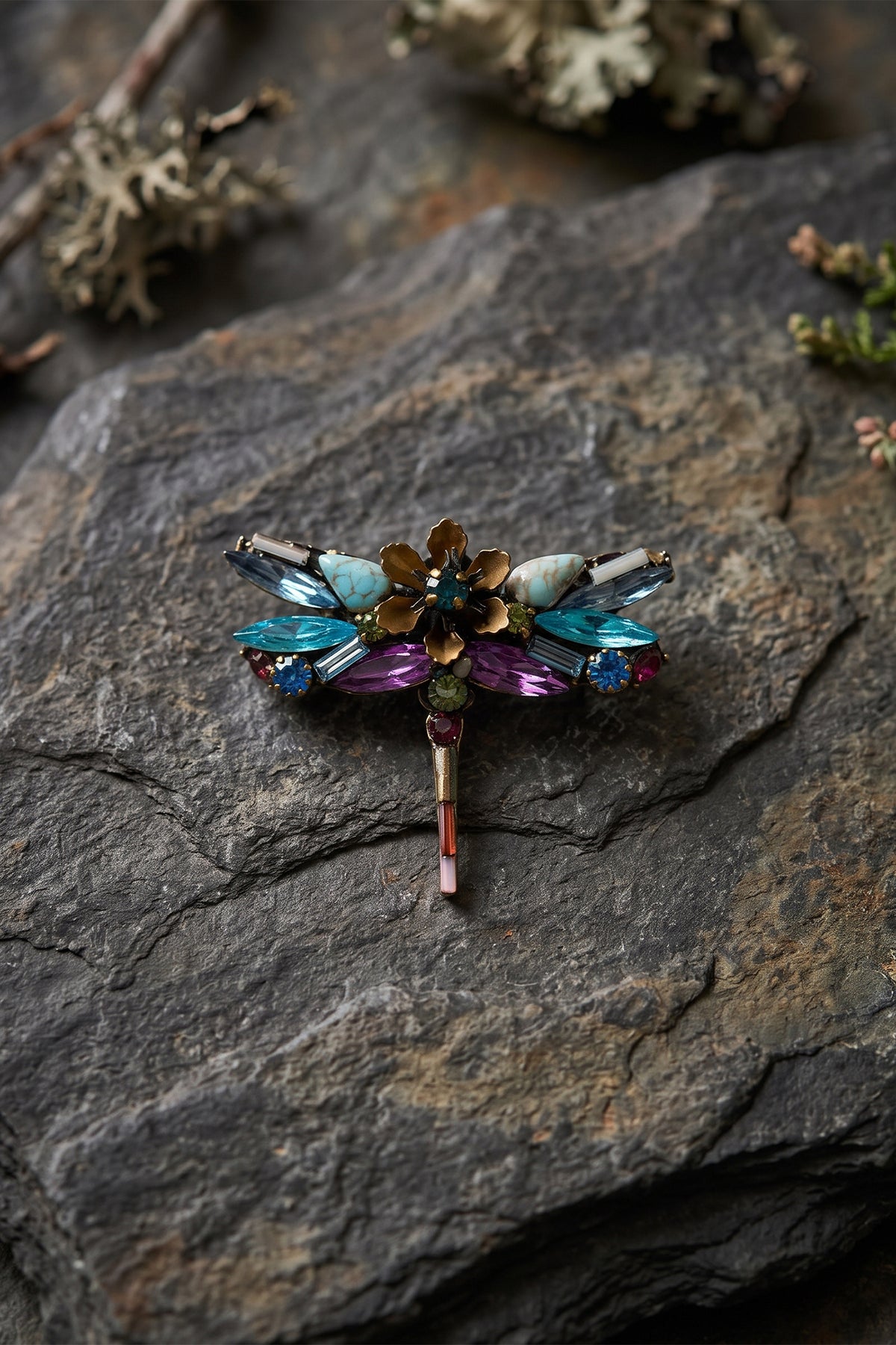 Annie Sherburne Dragonfly Brooch Turquoise Blue, front view