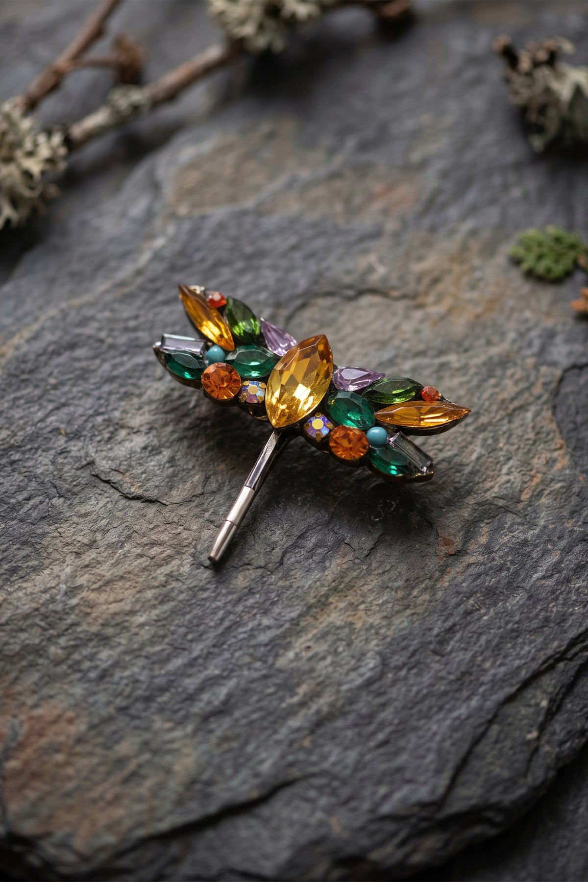 Annie Sherburne Dragonfly Brooch Yellow, front view