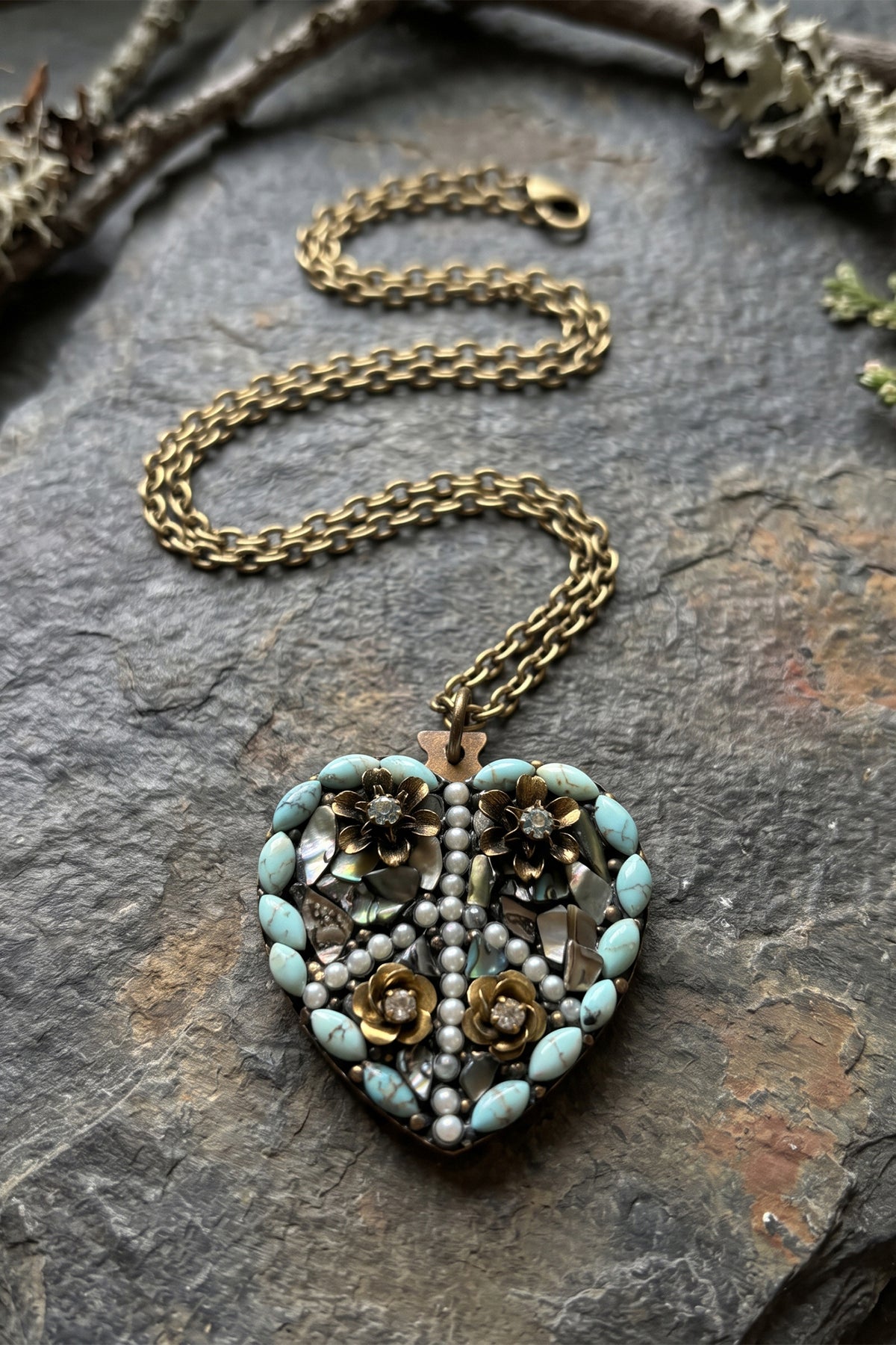 Annie Sherburne Heart Peace Pendant Blue, front view