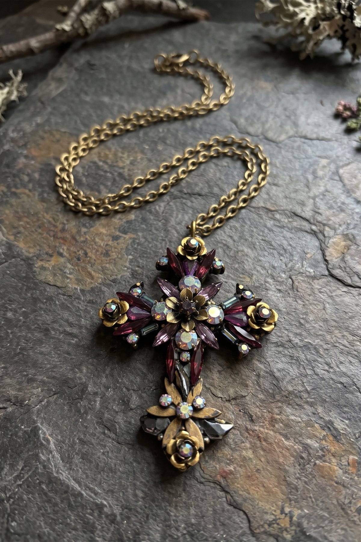 Annie Sherburne Large Rococo Cross Purple, front view