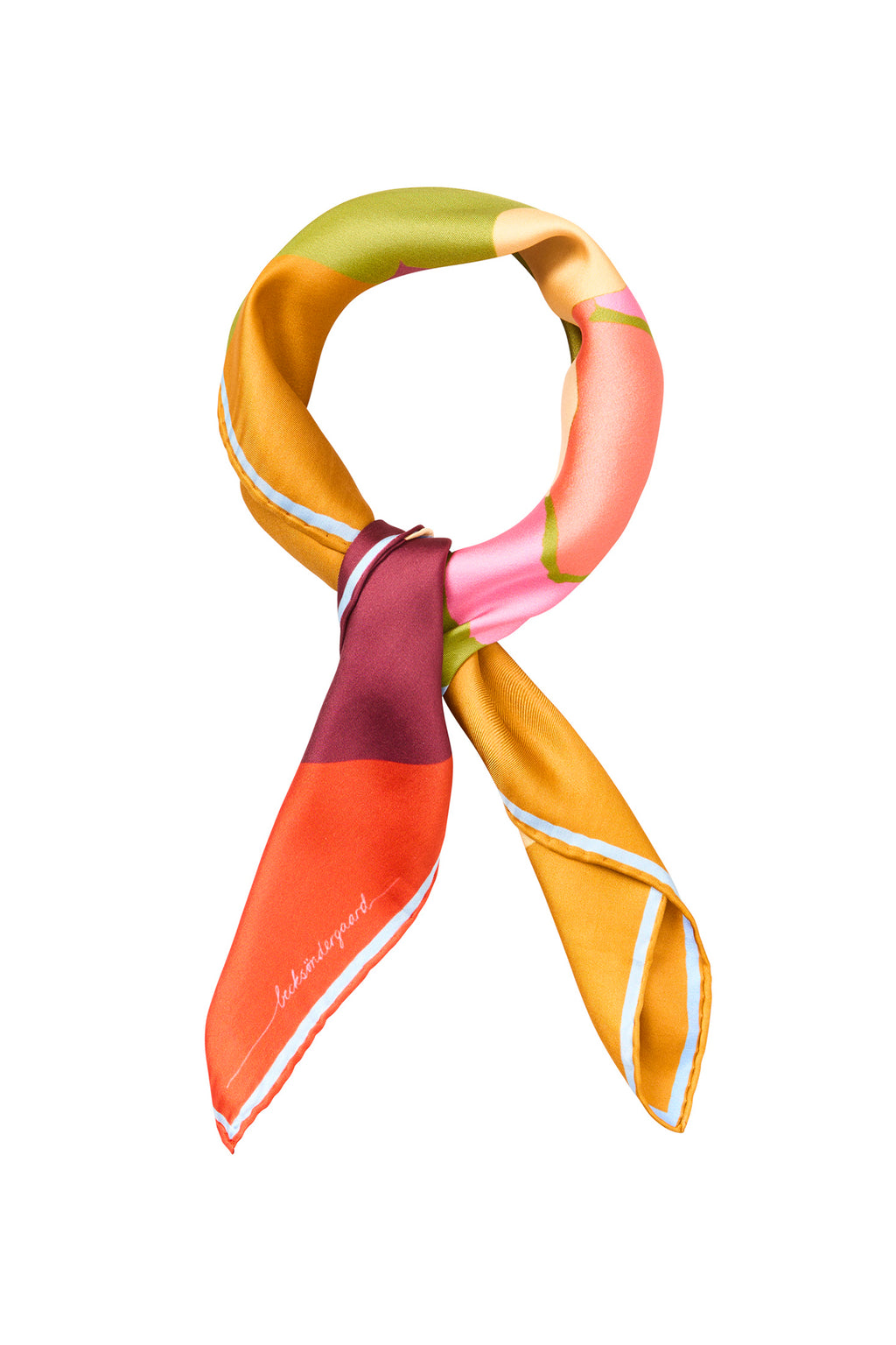 Becksondergaard Blovia Sia Multicolour Silk Scarf, tied and styled