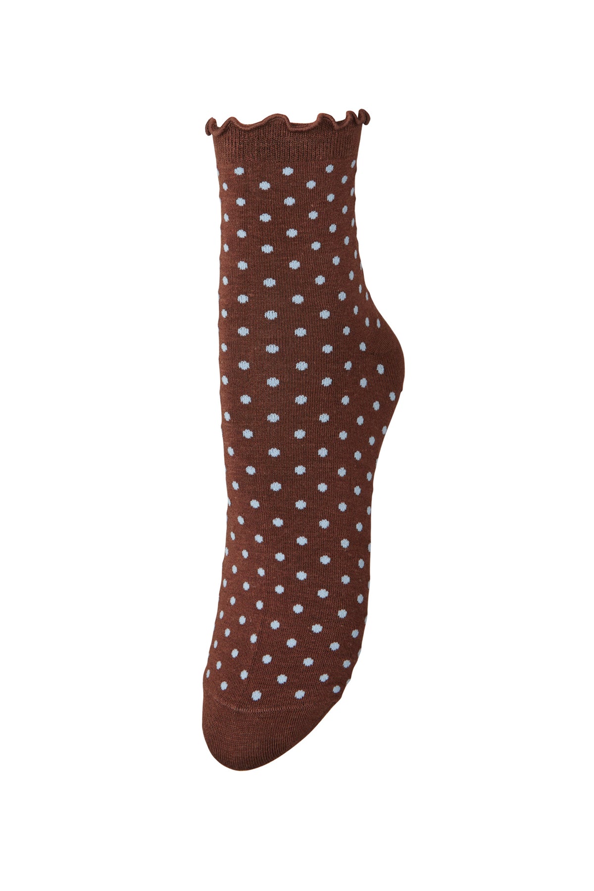 Becksondergaard Dotted Frilla Chocolate Brown Short Sock, laid flat