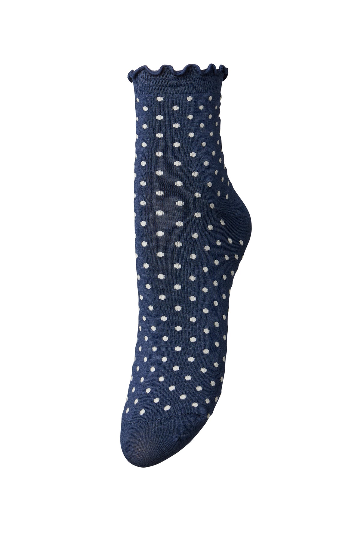 Becksondergaard Dotted Frilla Naval Academy Blue Short Sock, laid flat