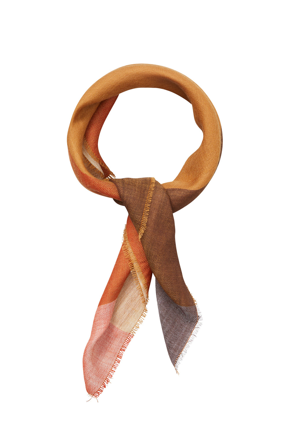 Becksondergaard Ekko Wica Brown Sugar Wool Cashmere Scarf, tied and styled