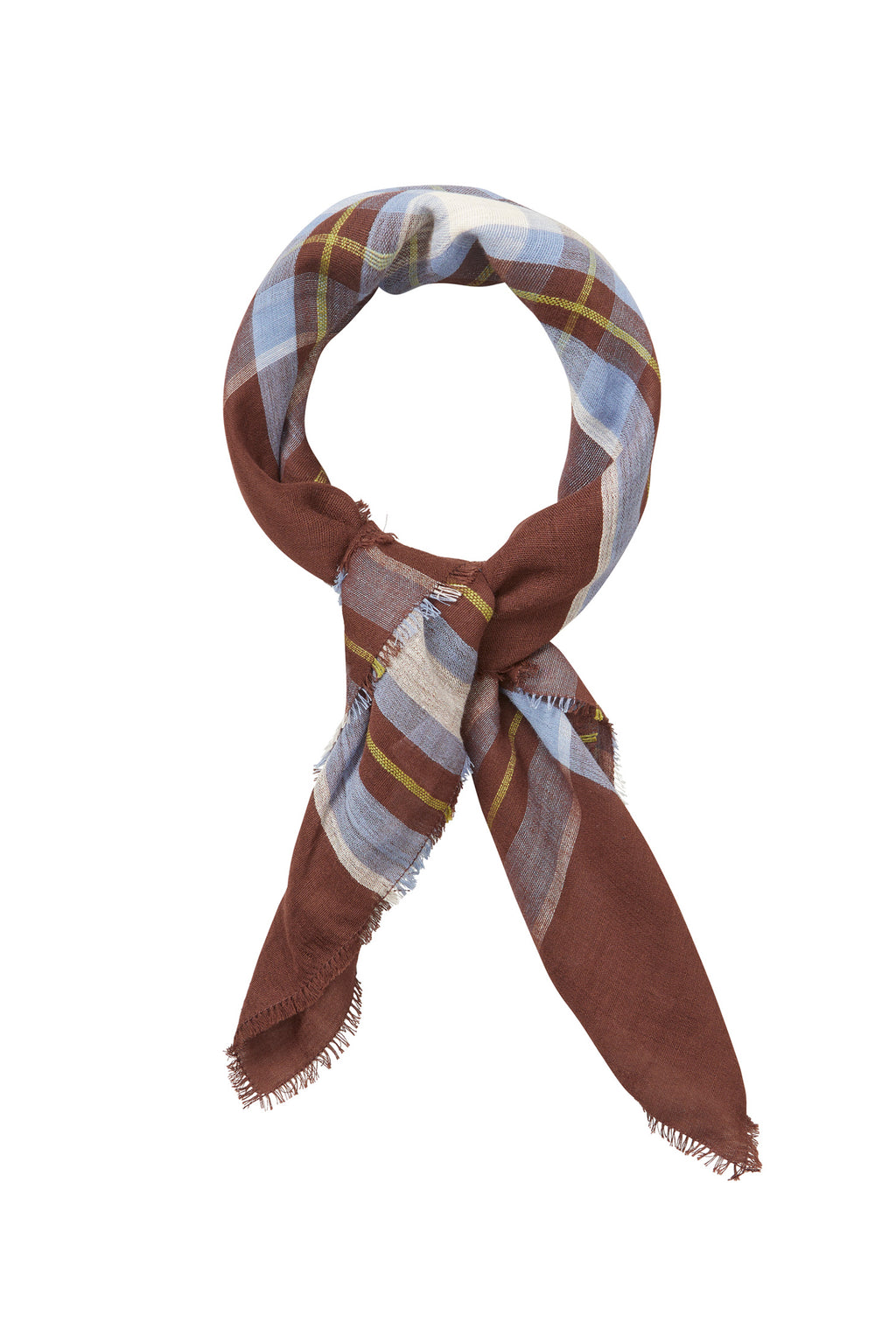 Becksondergaard Plaidia Cowea Cappuccino Brown Scarf, tied and styled