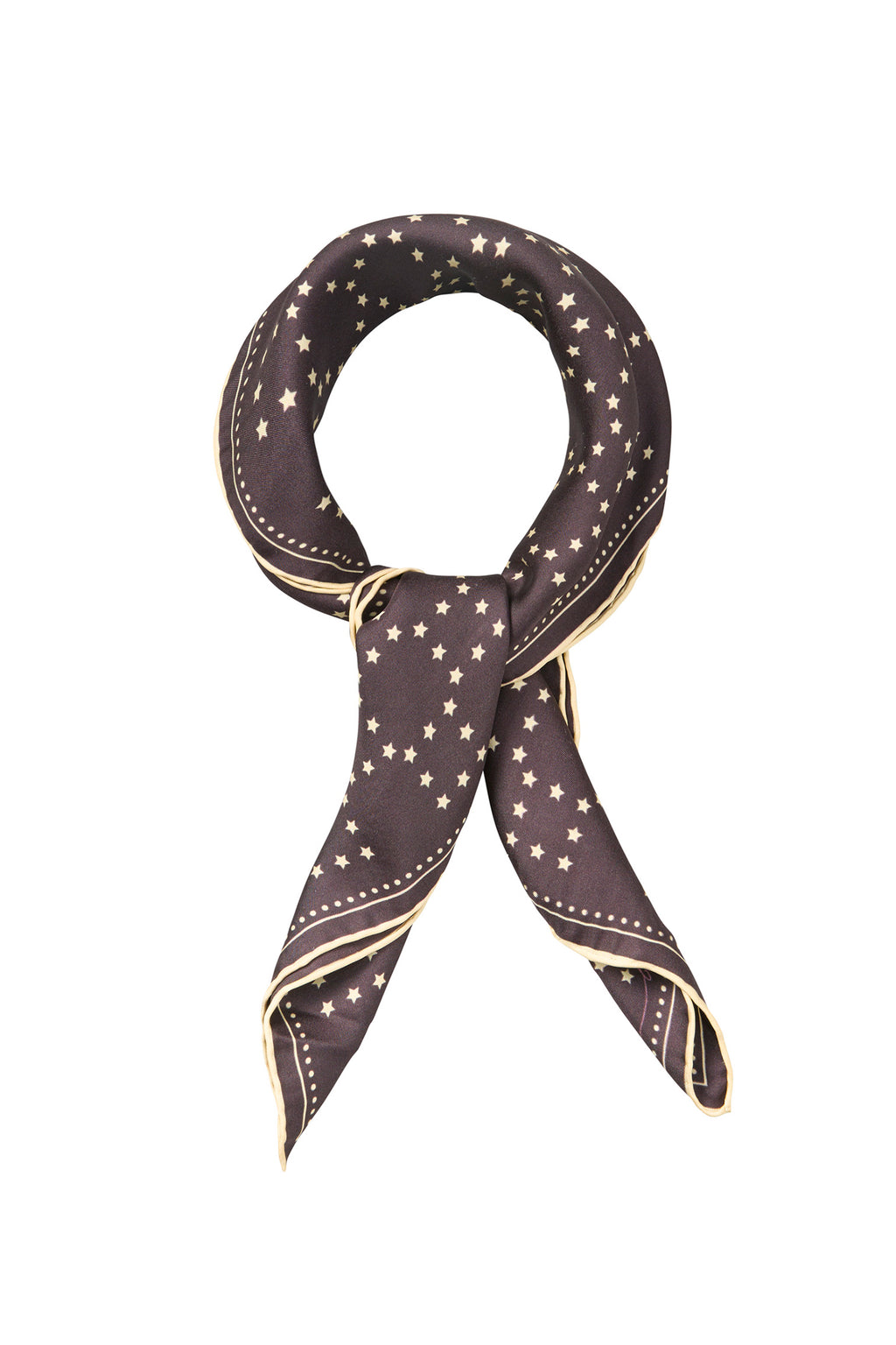 Becksondergaard Starlie Grid Sia Chocolate Torte Brown Silk Scarf, tied and styled
