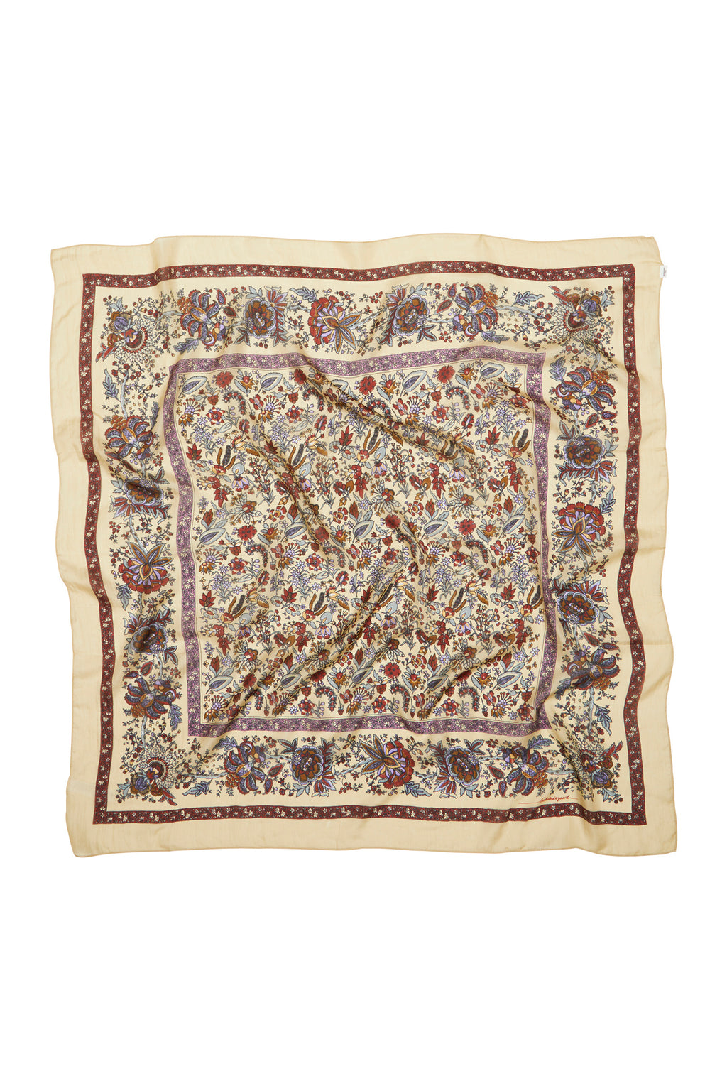 Becksondergaard Tapisflora Taby Sia Rutabaga White Silk Scarf, laid flat