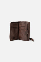 Biba Alaska Dark Brown Leather Purse AKA4L, open showing the card slots and note section