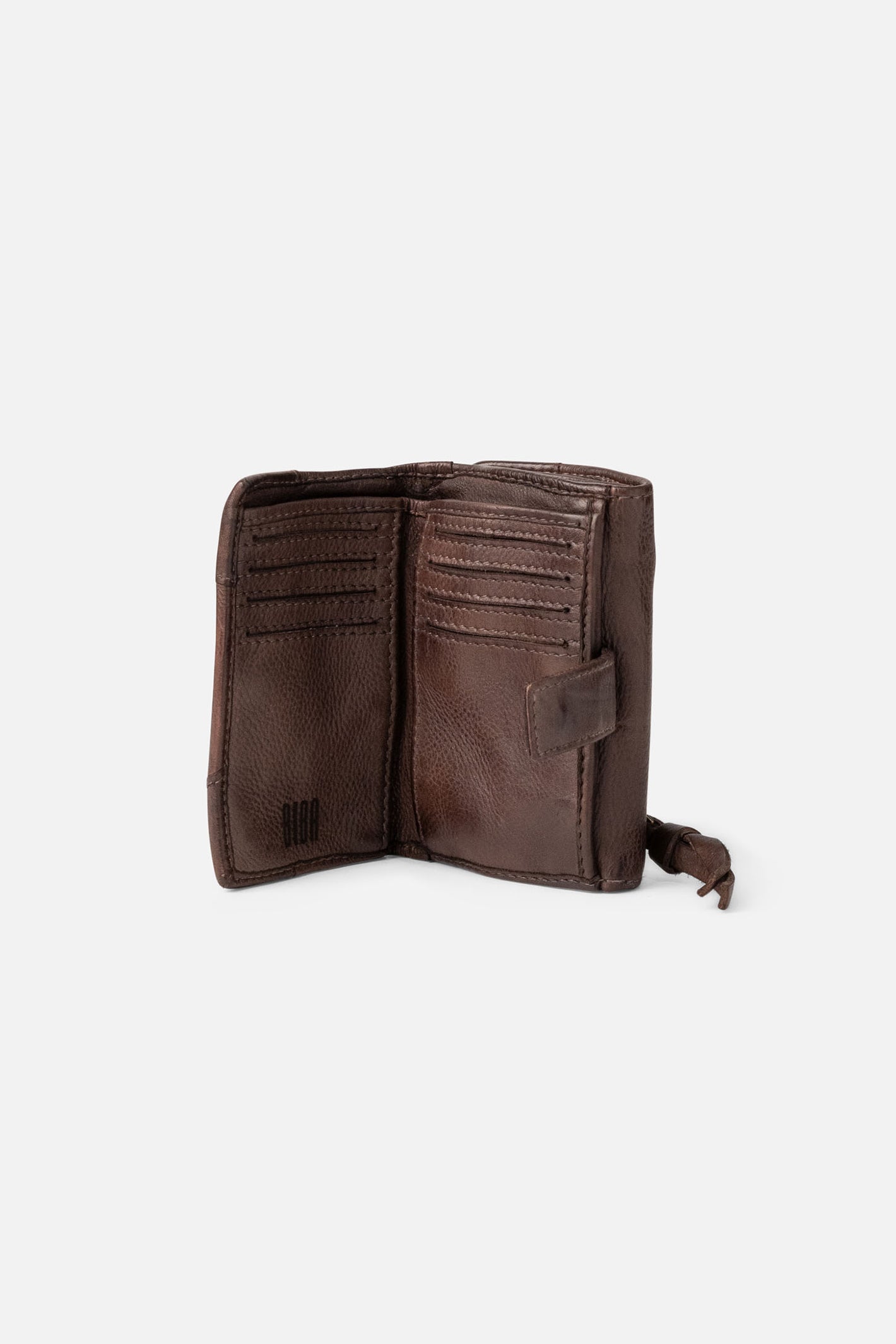 Biba Alaska Dark Brown Leather Purse AKA4L, open showing the card slots and note section