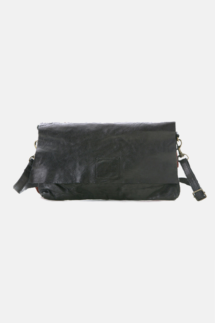 Biba Boston Black Fold Over Cross Body Bag BT5, front view with the flap folded down