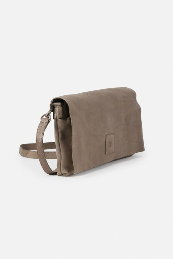 Biba Boston Khaki Fold Over Cross Body Bag BT5, angled view showing the strap and depth