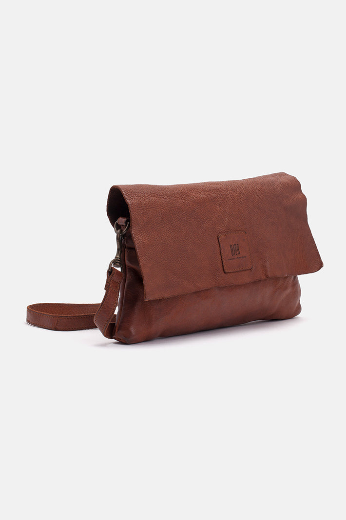 Biba Boston Tan Fold Over Cross Body Bag BT5, side view showing the depth