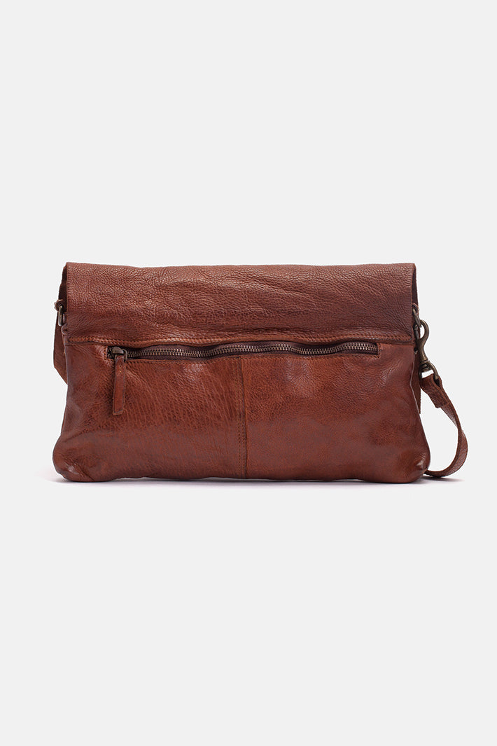 Biba Boston Tan Fold Over Cross Body Bag BT5, back view showing the rear zip pocket