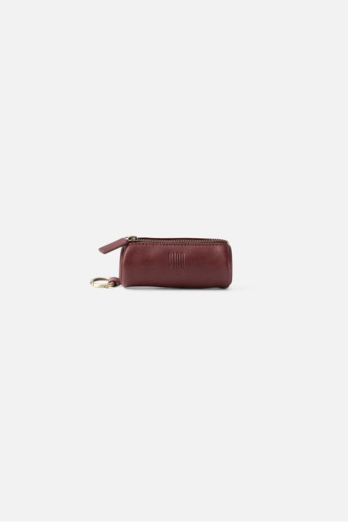 Biba Connecticut Burgundy Leather Keyring COH7L, side view with the stamped Biba mark