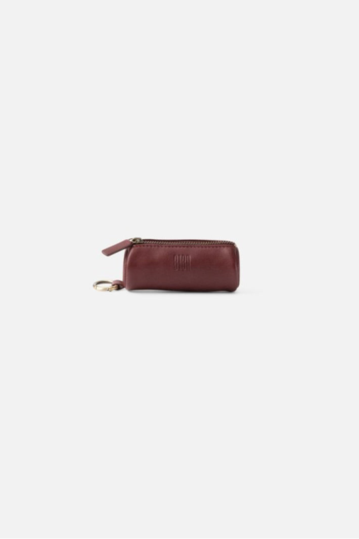 Biba Connecticut Burgundy Leather Keyring COH7L, side view showing the full cylinder shape