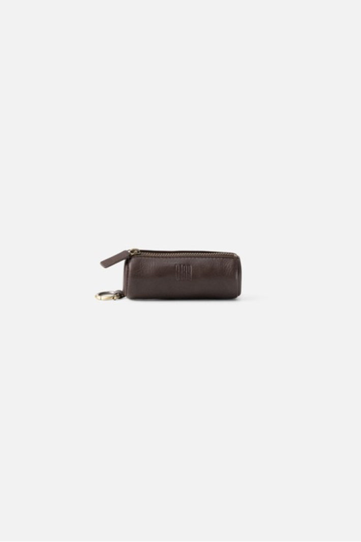 Biba Connecticut Dark Brown Leather Keyring COH7L, side view showing the zip and brass ring