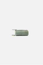 Biba Connecticut Khaki Leather Keyring COH7L in sage green, side view with the stamped Biba mark