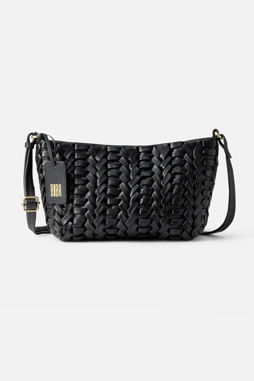 Biba Elk Black Woven Leather Cross Body Bag ELK2L, front view