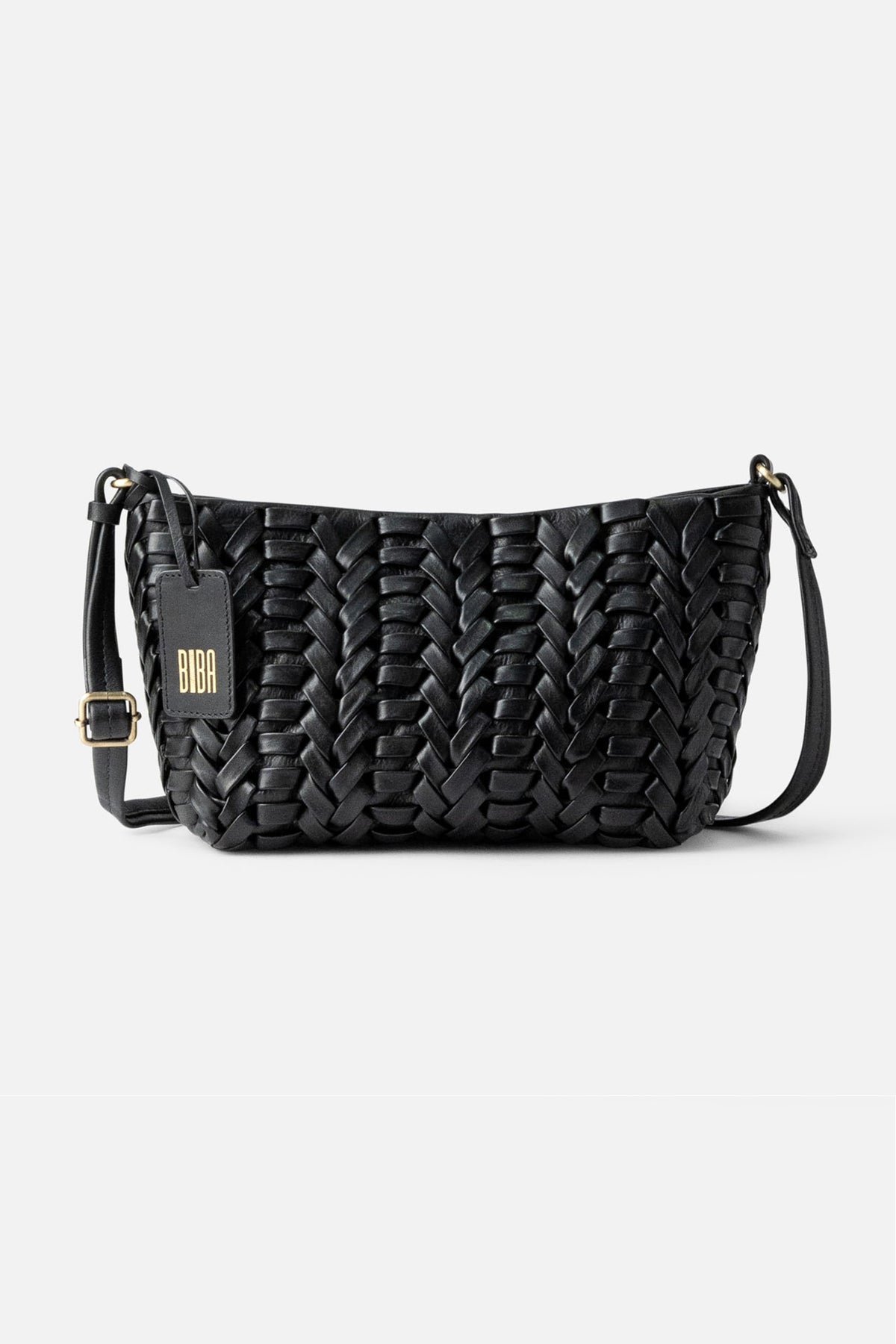 Biba Elk Black Woven Leather Cross Body Bag ELK2L, front view