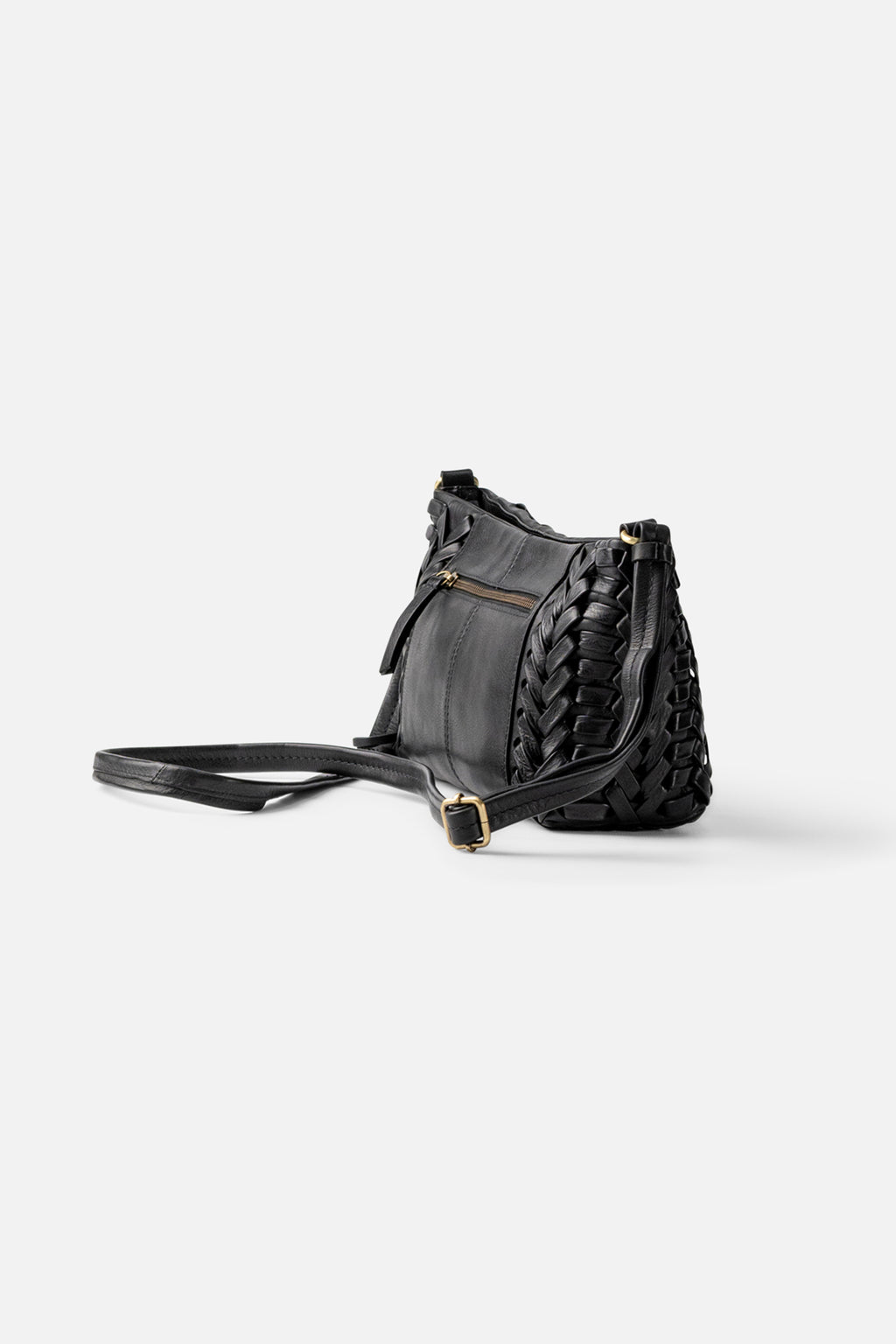 Biba Elk Black Woven Leather Cross Body Bag ELK2L, side view showing the strap