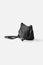Biba Elk Black Woven Leather Cross Body Bag ELK2L, side view showing the strap