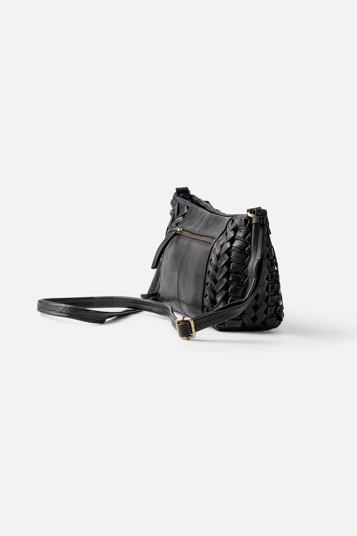 Biba Elk Black Woven Leather Cross Body Bag ELK2L, side view showing the strap