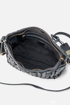 Biba Elk Black Woven Leather Cross Body Bag ELK2L, close detail of the basketweave