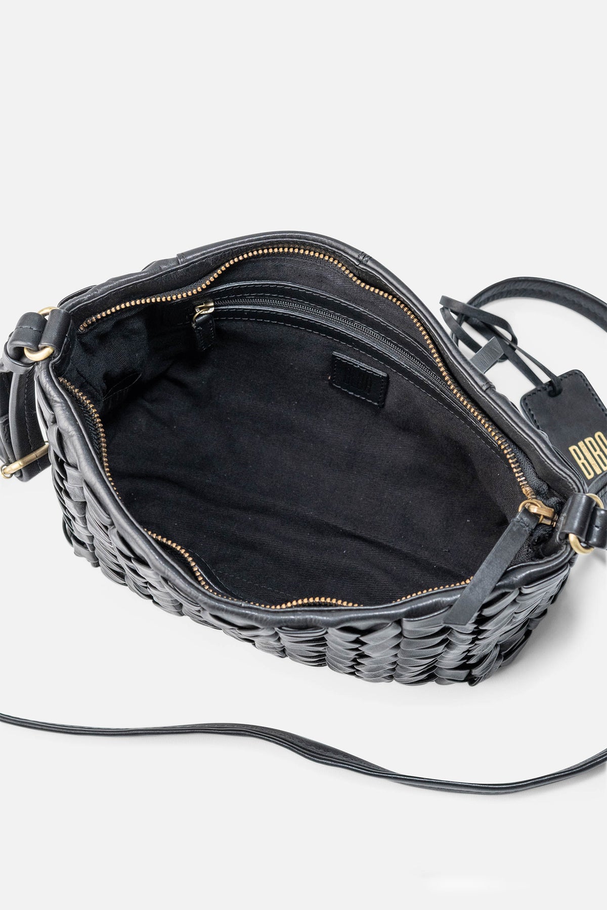 Biba Elk Black Woven Leather Cross Body Bag ELK2L, close detail of the basketweave
