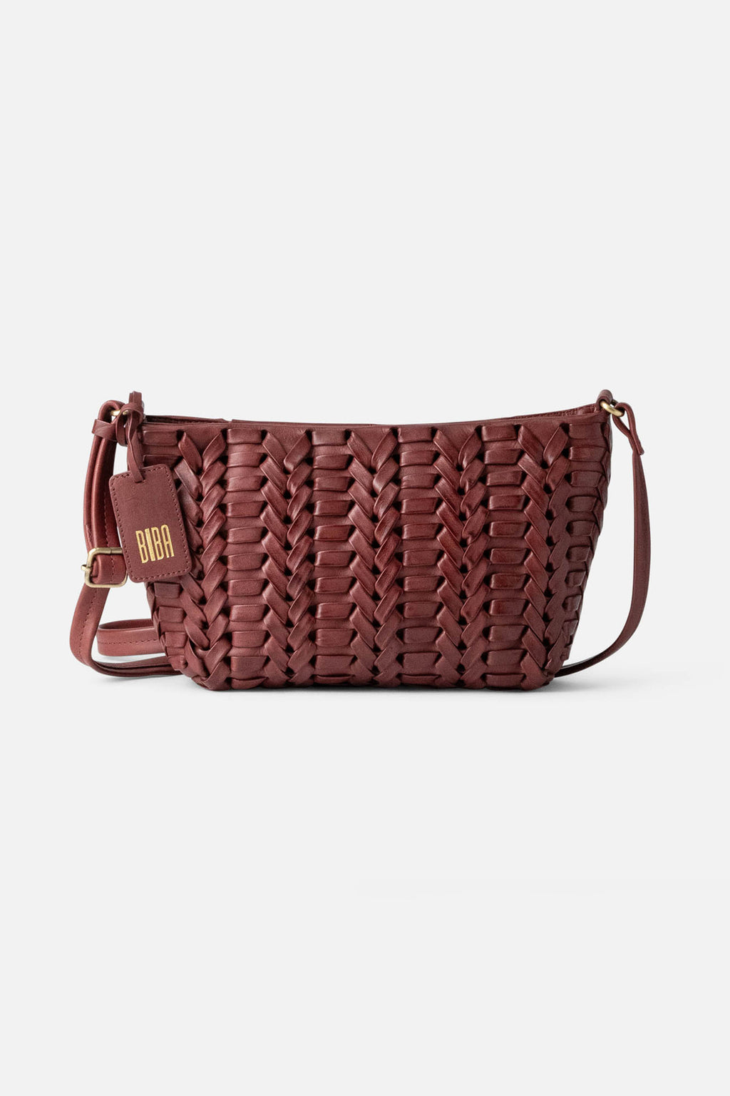 Biba Elk Burgundy Woven Leather Cross Body Bag ELK2L, front view