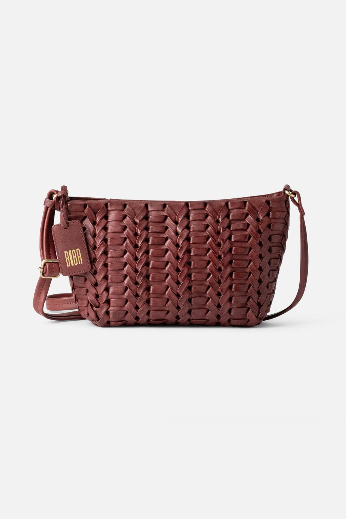 Biba Elk Burgundy Woven Leather Cross Body Bag ELK2L, front view